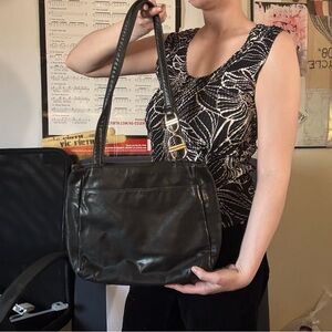 Classic Black Leather Shoulder Bag